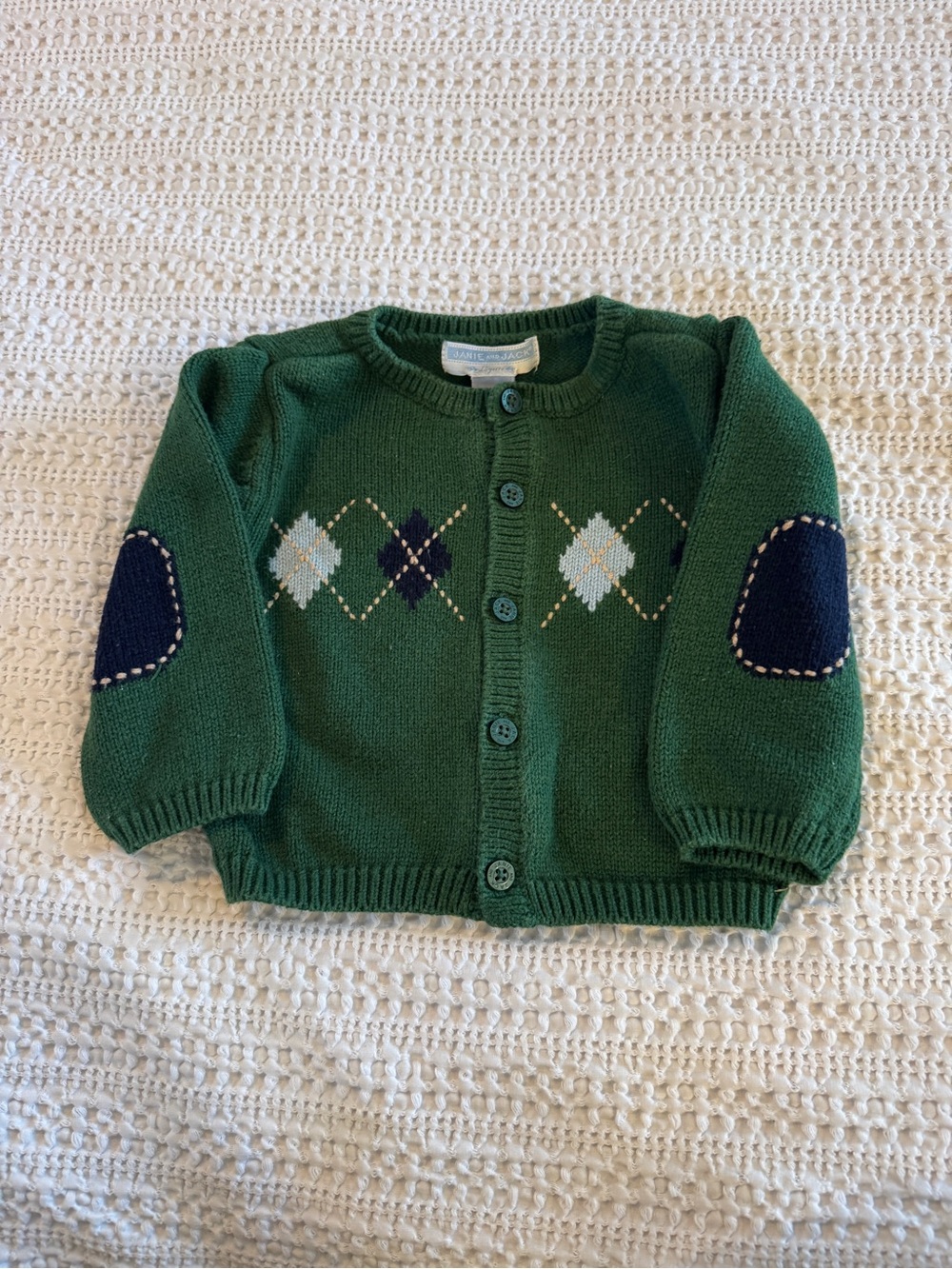 Janie and Jack Baby Boy Green Argyle Cardigan Sweater Cashmere 6-12M
